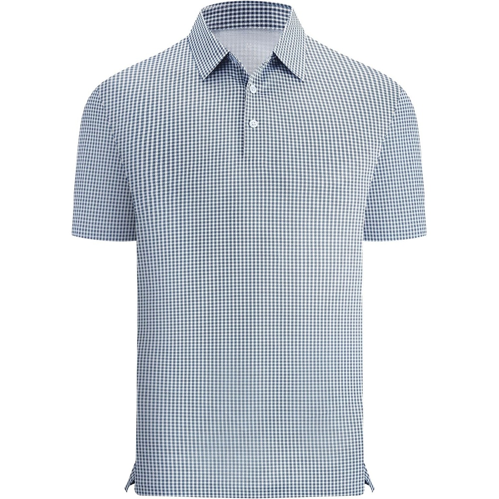 image:imageAlex Vando Mens Printed Golf Shirt Cooling Short Sleeve Dress Polo ShirtsBlue Grey Check