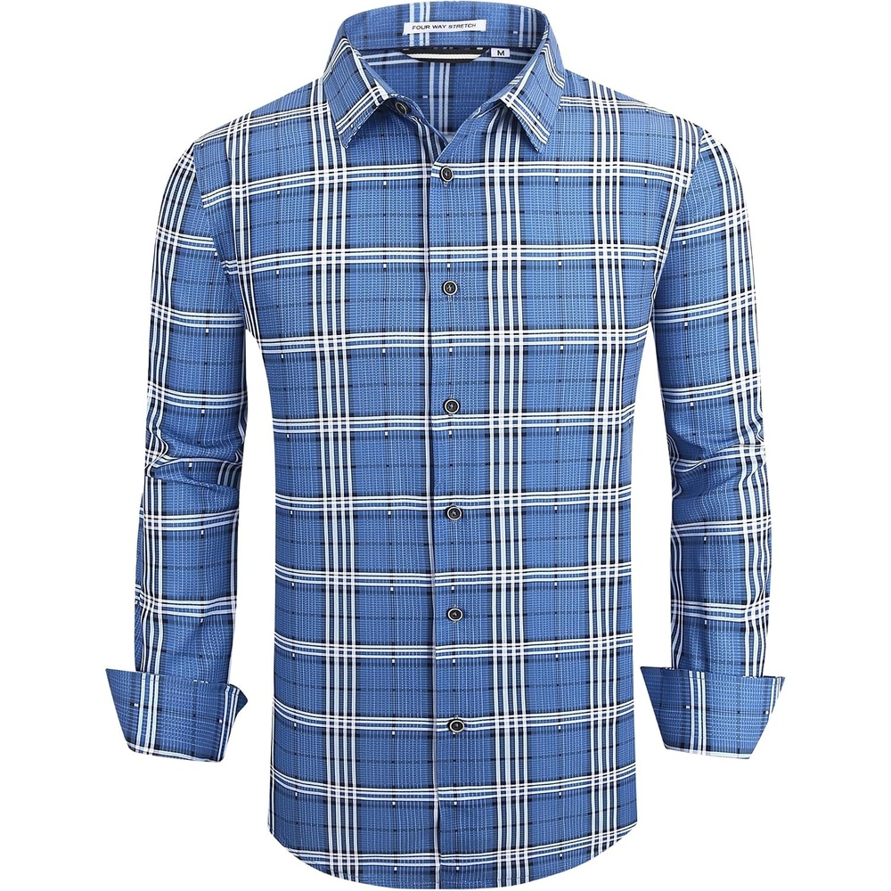 image:imageAlex Vando Mens Wrinkle Free 4Way Stretch Print Business Casual Shirt14 Royal White