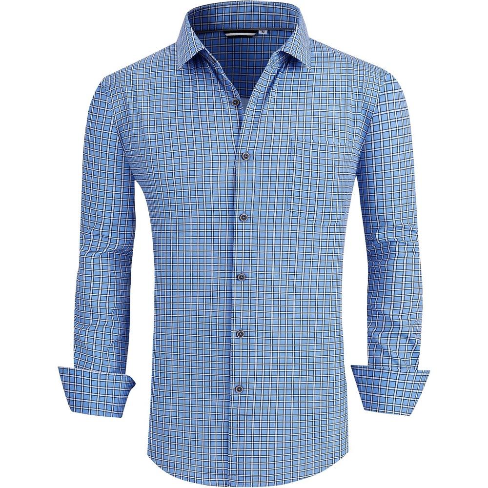 image:imageAlex Vando Mens Wrinkle Free 4Way Stretch Print Business Casual Shirt256 Blue Square