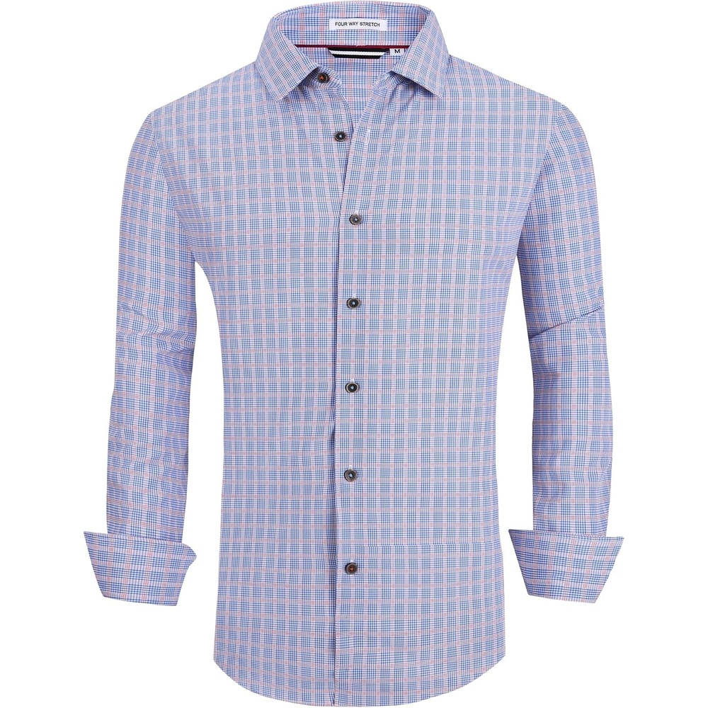image:imageAlex Vando Mens Wrinkle Free 4Way Stretch Print Business Casual Shirt376 Blue Orange