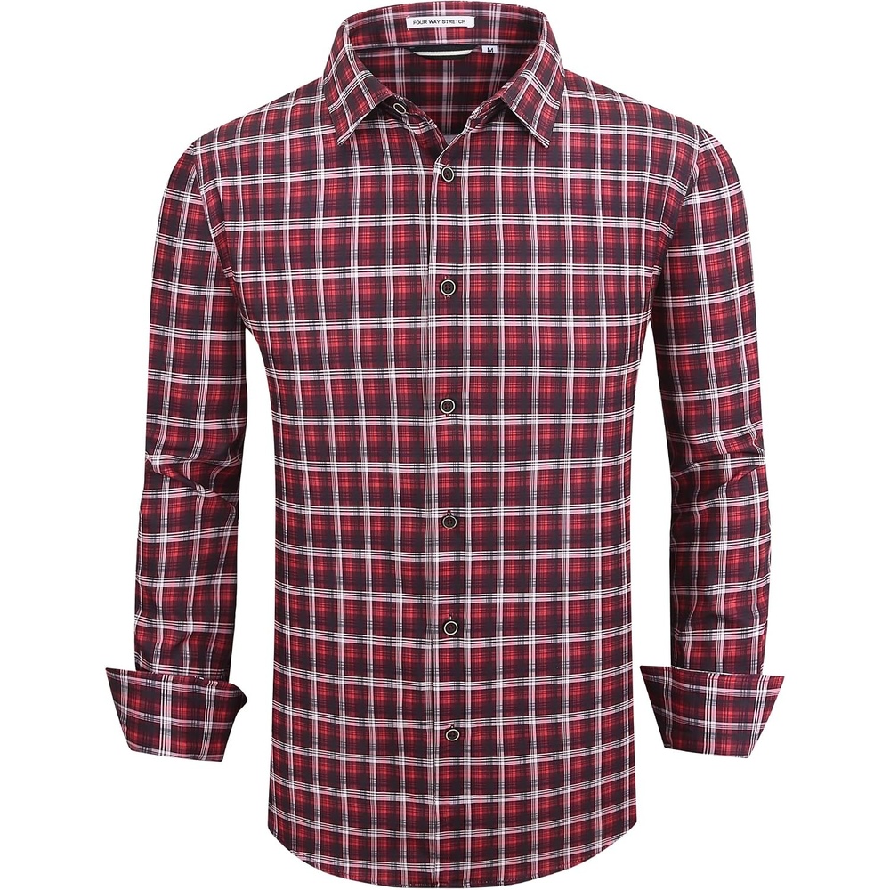 image:imageAlex Vando Mens Wrinkle Free 4Way Stretch Print Business Casual Shirt93 Red Black