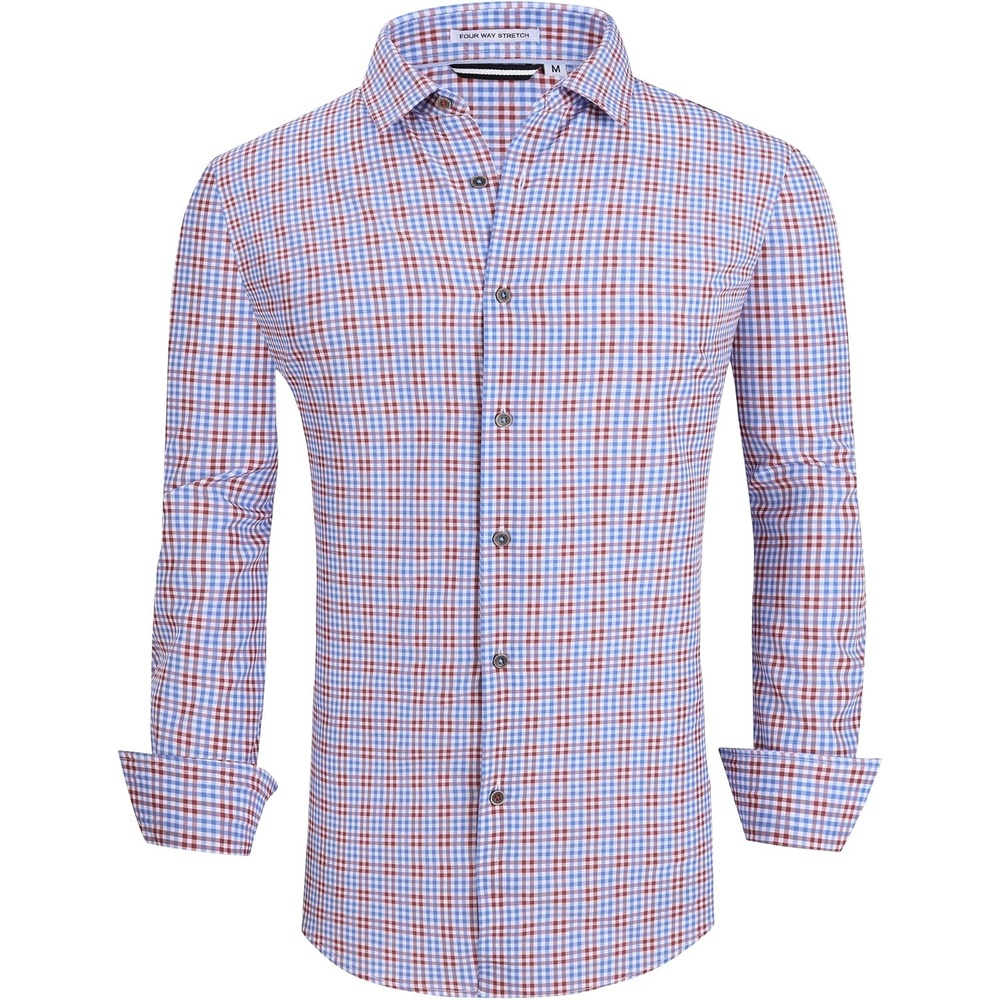 image:imageAlex Vando Mens Wrinkle Free 4Way Stretch Print Business Casual ShirtBlueRed