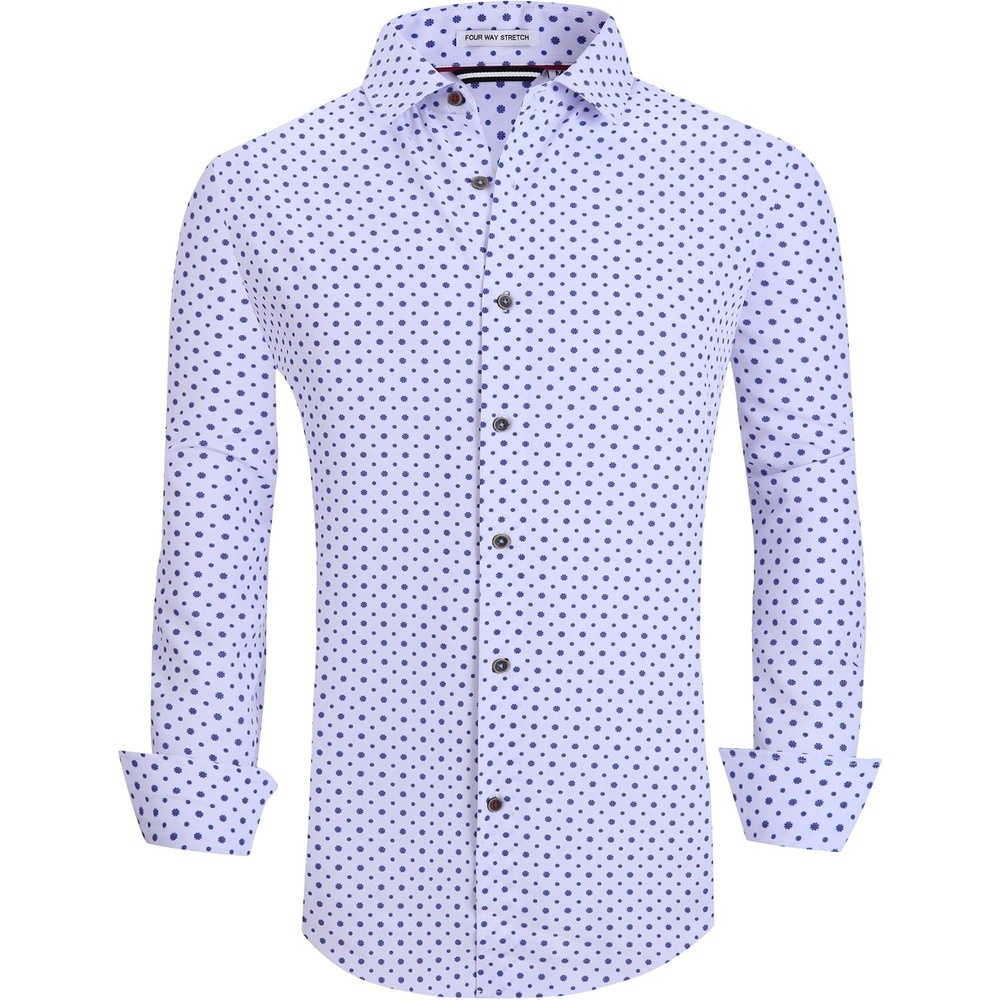 image:imageAlex Vando Mens Wrinkle Free 4Way Stretch Print Business Casual ShirtWhite Flower