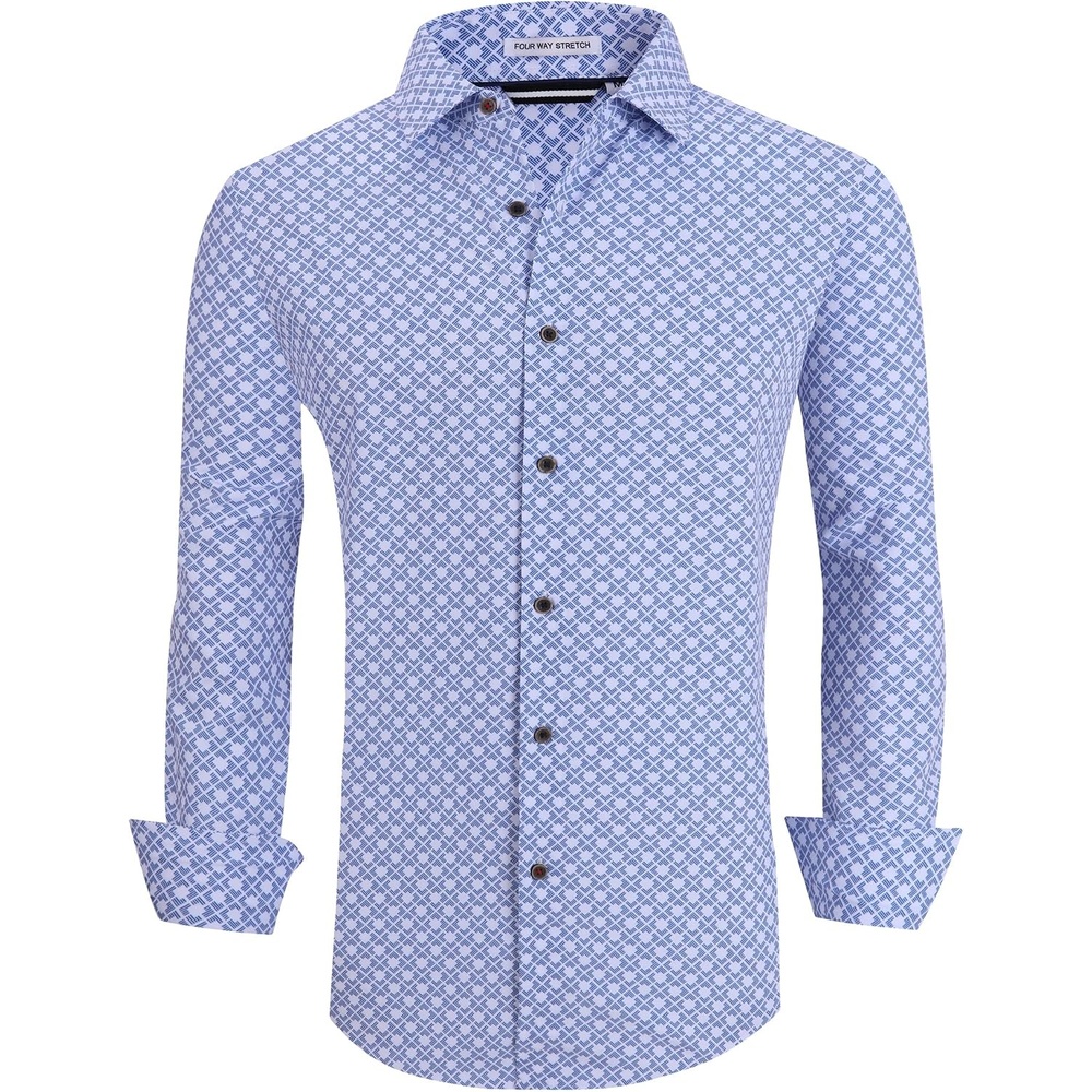 image:imageAlex Vando Mens Wrinkle Free 4Way Stretch Print Business Casual ShirtWhite Square