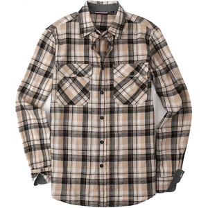 Alex Vando Mens Button Down Regular Fit Long Sleeve Casual Flannel Shirts(Khaki/Black 613)