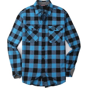 Alex Vando Mens Button Down Regular Fit Long Sleeve Casual Flannel Shirts(Lt.blue/Black)