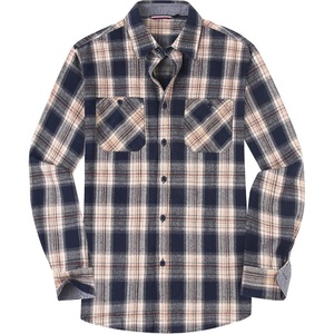 Alex Vando Mens Button Down Regular Fit Long Sleeve Casual Flannel Shirts(Navy/Khaki N34)