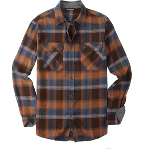 Alex Vando Mens Button Down Regular Fit Long Sleeve Casual Flannel Shirts(Navy/Orange 408)