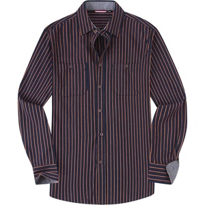 Alex Vando Mens Button Down Regular Fit Long Sleeve Casual Flannel Shirts(Navy/Orange Stripe)
