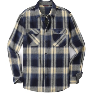 Alex Vando Mens Button Down Regular Fit Long Sleeve Casual Flannel Shirts(Navy/Yellow)