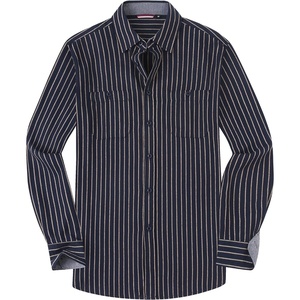 Alex Vando Mens Button Down Regular Fit Long Sleeve Casual Flannel Shirts(Navy/Yellow Stripe)