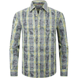 Alex Vando Mens Button Down Regular Fit Long Sleeve Casual Flannel Shirts(Rhinestone Yellow/Grey)