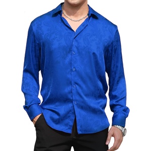 Alex Vando Mens Luxury Satin Dress Shirt Silk Shiny Sateen Party Shirt(Royal Paisley)