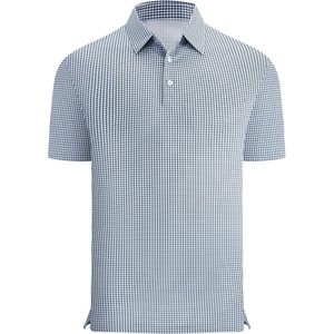 Alex Vando Mens Printed Golf Shirt Cooling Short Sleeve Dress Polo Shirts(Blue Grey Check)