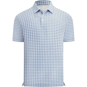 Alex Vando Mens Printed Golf Shirt Cooling Short Sleeve Dress Polo Shirts(Blue Navy Check)
