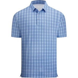 Alex Vando Mens Printed Golf Shirt Cooling Short Sleeve Dress Polo Shirts(Blue White Check)
