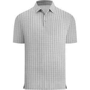 Alex Vando Mens Printed Golf Shirt Cooling Short Sleeve Dress Polo Shirts(Grey Twill Check)