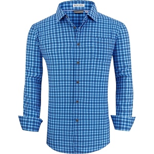 Alex Vando Mens Wrinkle Free 4-Way Stretch Print Business Casual Shirt(015 Dark Blue Plaid)