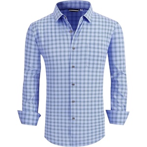 Alex Vando Mens Wrinkle Free 4-Way Stretch Print Business Casual Shirt(05 Blue Plaid)
