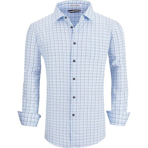 Alex Vando Mens Wrinkle Free 4-Way Stretch Print Business Casual Shirt(07 Blue Check)