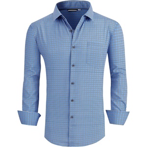 Alex Vando Mens Wrinkle Free 4-Way Stretch Print Business Casual Shirt(256 Blue Square)