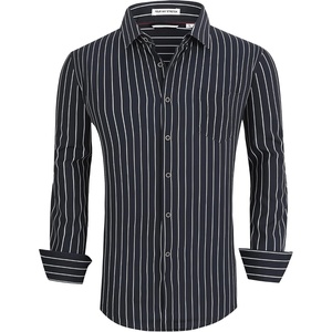 Alex Vando Mens Wrinkle Free 4-Way Stretch Print Business Casual Shirt(Black Stripe)