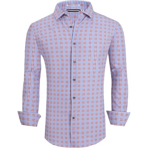 Alex Vando Mens Wrinkle Free 4-Way Stretch Print Business Casual Shirt(Blue/Red)