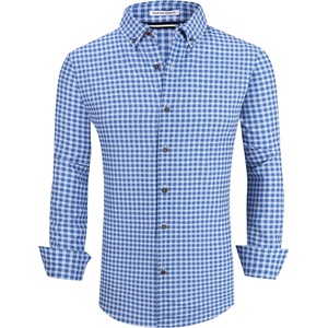 Alex Vando Mens Wrinkle Free 4-Way Stretch Print Business Casual Shirt(Blue/White)