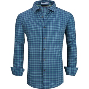 Alex Vando Mens Wrinkle Free 4-Way Stretch Print Business Casual Shirt(Navy/Green)