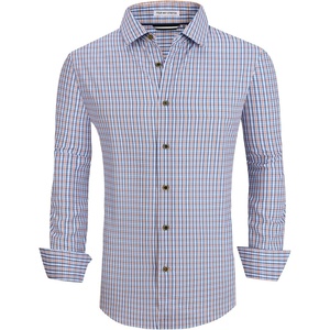Alex Vando Mens Wrinkle Free 4-Way Stretch Print Business Casual Shirt(Navy/Orange)