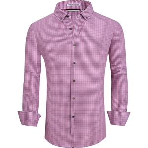 Alex Vando Mens Wrinkle Free 4-Way Stretch Print Business Casual Shirt(Red Plaid)