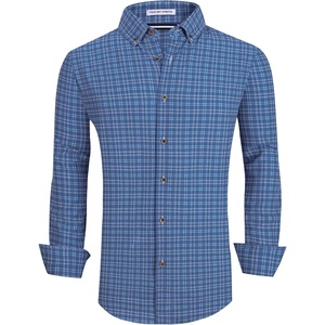 Alex Vando Mens Wrinkle Free 4-Way Stretch Print Business Casual Shirt(Steel Blue)
