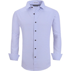 Alex Vando Mens Wrinkle Free 4-Way Stretch Print Business Casual Shirt(White Cross)