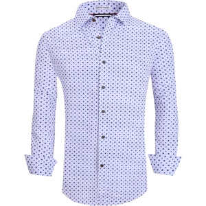 Alex Vando Mens Wrinkle Free 4-Way Stretch Print Business Casual Shirt(White Flower)