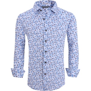 Alex Vando Mens Wrinkle Free 4-Way Stretch Print Business Casual Shirt(White Leaf)