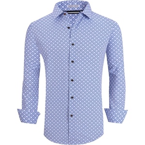 Alex Vando Mens Wrinkle Free 4-Way Stretch Print Business Casual Shirt(White Square)
