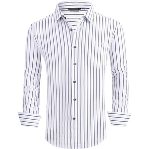 Alex Vando Mens Wrinkle Free 4-Way Stretch Print Business Casual Shirt(White Stripe)
